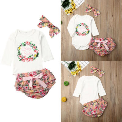

Newborn Baby Girls 3PCS Autumn Clothes Set Cotton Romper Jumpsuit Pants Outfits