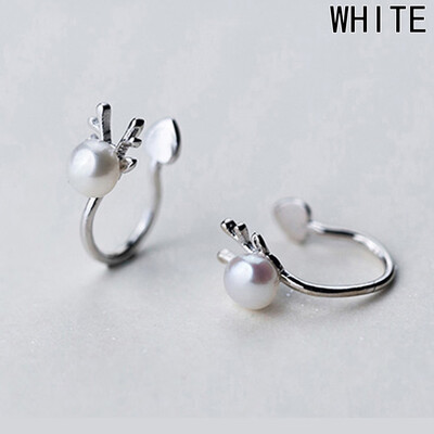 

Cute Antlers Clip Earring for Women with White Imitation Pearl Ear Clip Jewelry