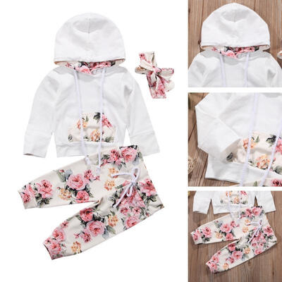 

Newborn Kids Baby Girls Spring Sweatshirt HoodiesFloral Pants Headband Outfit Set 3PCS