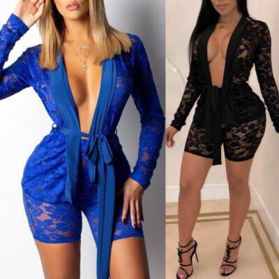 

Lace Bodycon Long Sleeve Jumpsuit Bodysuit Clubwear Dress Women Sleep Playsuit