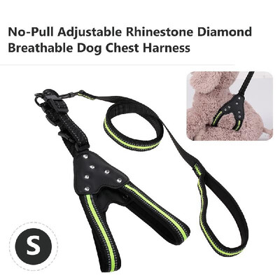 

Dog Harness No-Pull Adjustable Rhinestone Diamond Chest Straps Metal Hooks Leash Breathable Mesh Reflective Nylon Pet Vest for Dog