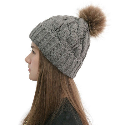 

Gobestart Women Casual Solid Stitching Outdoor Plush Ball Hats Crochet Knit Beanie Cap