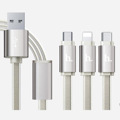 

HOCO UPL12 1m Multifunctional Weaving One Drag Three Micro USB Type-C Lightning Fast Charging Cable -1m