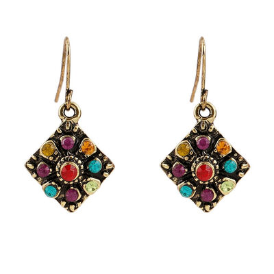 

Women Retro Bohemian Dangle Earrings Geometric Artifical Crystal Ear Jewelrys Alloy Girl Accessories