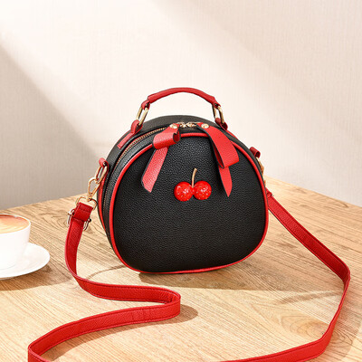 

Korean casual female bag hit color side small round bag cute cat shoulder diagonal package cherry girl handbag
