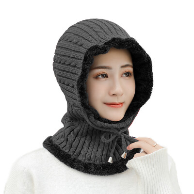 

New autumn&winter wool Hat twist rope ear protection plus velvet warm knit Hat women cycling windproof Turtleneck Hat