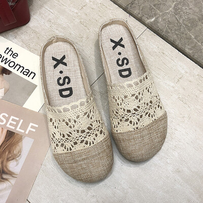 

Semi-slipper braided hollow cotton-linen breathable beach sandals