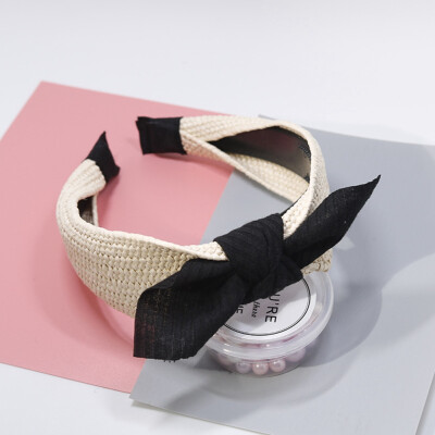 

New Fashion Vintage Bow Knot Cross Hand-Woven Imitate Raffia Holiday Headband Headwear Accessories