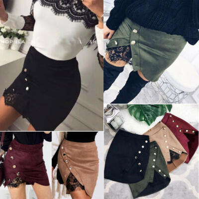 

Women Ladies High Waisted Pencil Skirt Bodycon Suede Leather Mini Skirt Club