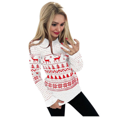 

Tailored Women Xmas Christmas Print Sweatshirts Long Sleeve Blouse Top Shirt Pullover