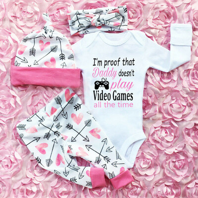 

4PCS Newborn Infant Baby Girls Outfit Clothes Romper Bodysuit JumpsuitPants Set