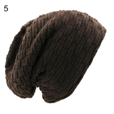 

Solid Color Men Winter Thickened Fleece Lining Beanie Hat Warm Baggy Skull Cap