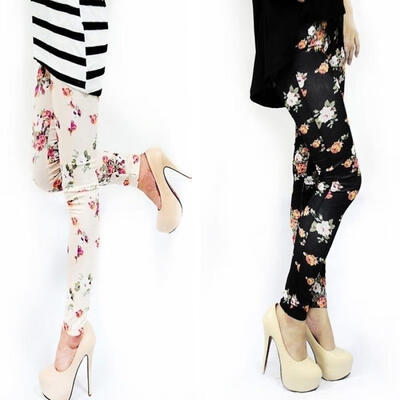 

Fashion Womens Lady Slim Sexy Cotton Rose Floral Print Leggings Tights Pants New