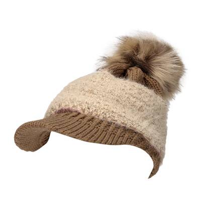 

Tailored Women Hairball Stitching Color Winter Keep Warm Crochet Ski Hat Braided Cap