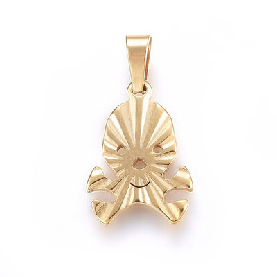 

304 Stainless Steel Pendants Skull Golden 17x125x15mm Hole 5x3mm
