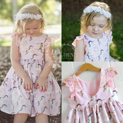 

Kid Baby Girls Lace Cartoon Unicorn Party Pageant Tutu Dress Sundress Clothes