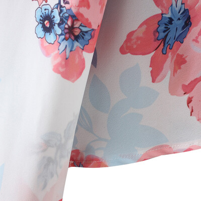

Women Kimono Cardigan Floral Print 34 Sleeves Asymmetry Boho Loose Bikini Cover Ups Beachwear White