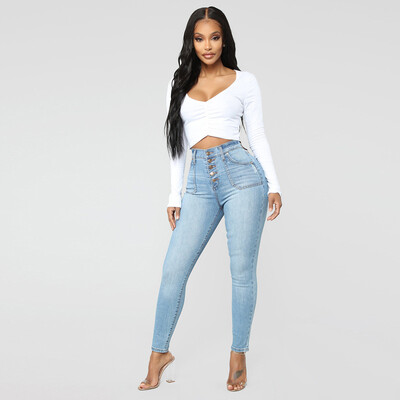 

Tailored Women Leggings High Waist Button Skinny Trousers Denim Stretchy Pencil Pants