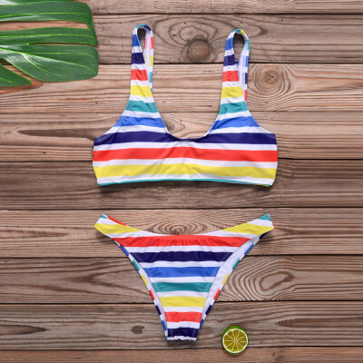 

Roseonmyhand Womens Sexy Bikini Rainbow Bathing Push-Up Padded Swimsuit Sling Swimwear