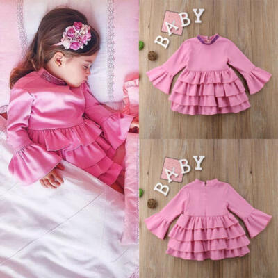 

Toddler Kids Girls Princess Dress Sequin Layer Ruffled Long Sleeve Party Dresses
