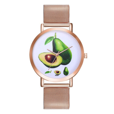 

〖Follure〗Woman Fashion Avocado Pattern Alloy Steel Strap Analog Quartz Round Watch