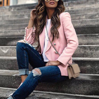 

Womens Solid Button Slim Plus Size Coats Formal Work Office Outwear Blazer Tops