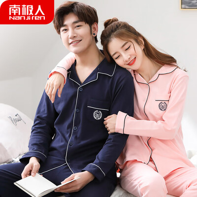 

Antarctic Pajamas Womens Autumn Cotton Long Sleeve Couple Pajamas Mens Home Wear Youth Korean Sweet Student Underwear Set NAS5X20011-12 Male Embroidered Navy XXXL