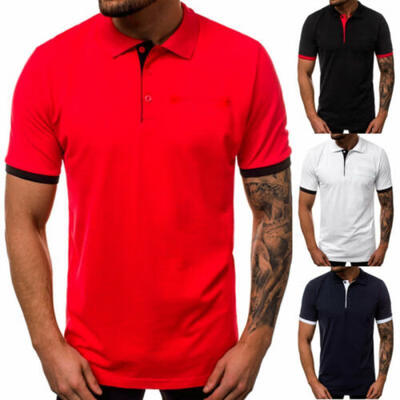 

Fashion Mens Summer Casual Short Sleeve Solid Shirts T-shirt Slim Fit Tops