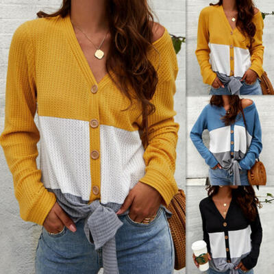 

Women knitted Blouse Tee Shirt Long Sleeve T-shirts Casual V Neck Tops Plus Size