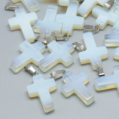 

Opalite Pendants with Stainless Steel Snap On Bails Cross 2930x1819x56mm Hole 6x4mm