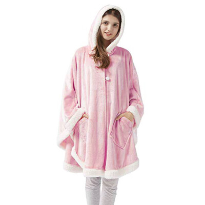 

Toponeto Women Winter Warm ButtonDown Plush Hooded Throw Wrap Wearable Blanket Cover Coat