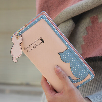 

Tailored Fashion Women Cat Purse Long Wallet Bags PU Handbags Card Holder Pink