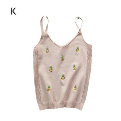 

Fashion Pineapple Pattern Embroidery V-neck Short Slim Knit Bottoming Camisole