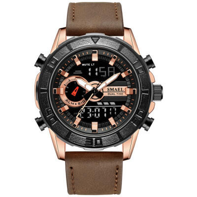 

SMAEL 1411 Outdoor Sports Watch Waterproof Wristwatch With Leather Strap Multifunctional Digital Male Watches