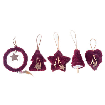 

5Pcs Plush Christmas Tree Heart Star Ring Pendant Xmas Ornament Window Decor