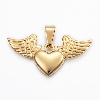

304 Stainless Steel Pendants Heart with Wing Golden 20x40x3mm Hole 9x5mm