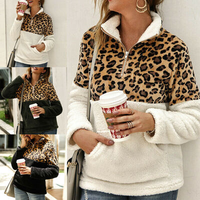 

Fashion Women Sweatshirt Coat Long Sleeve Winter Warm Zipper Pocket Jumper Tops