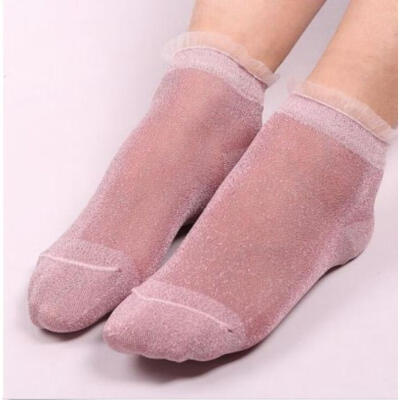 

Fashion Women Summer Ruffle Glitter Ankle Socks Chiffion Thin Socks