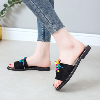 

Rose Womens Lace-Up Round Toe Flat Sandals Wild Shallow Mouth Waterproof Beach Shoes