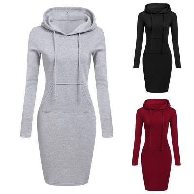 

Fashion Women Casual Hooded Hoodie Long Sleeve Sweater Pocket Bodycon Tunic Dress Top