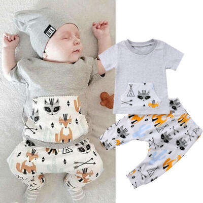 

USA Newborn Kids Baby Boy Summer Tops T-shirt Striped Pants 2Pcs Outfits Clothes