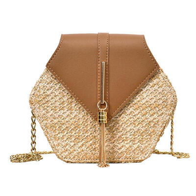 

Hex-shape StrawPU Shoulder Handbags Women Top-handle Summer Beach Boho Bag