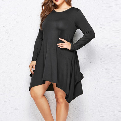 

Roseonmyhand Fashion Women Plus Size Solid Long Sleeve Pockets Dress