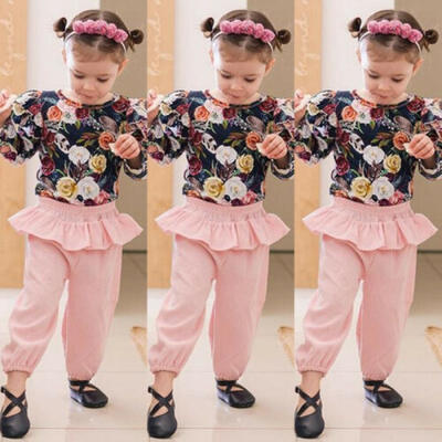 

US Newborn Kids Baby Girl Flower Tops Ruffle Pants Leggings 2Pcs Outfits Clothes
