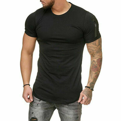 

Mens Slim Fit O Neck Short Sleeve zipper Muscle Tee T-shirt Casual Blouse Tops