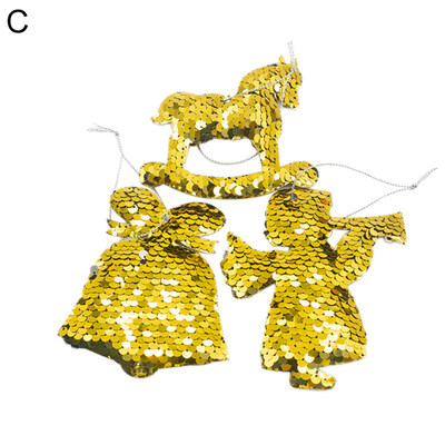 

3Pcs Sequin Hanging Christmas Tree Star Heart Angel Ornament Home Window Decor