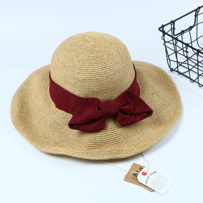 

Korean version Japanese straw hat foldable Sun Lis same bow fisherman hat students travel papyrus straw hat tide