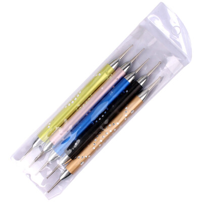 

5Pcs Dual Head Nail Dotting Pen Metal Handle Nail Art Dotting Pen Set Portable Manicure Tools