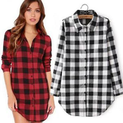 

CA Women Long Sleeve Blouse Plaid Print Shirt Single Breasted Cotton Shirt