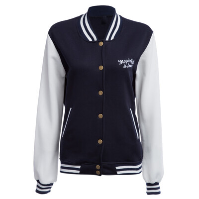

Stylish Stand Collar Long Sleeve Embroidery Pocket Button Baseball Jacket for Women